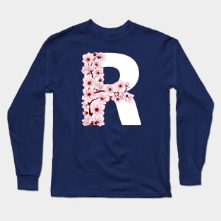 Colorful capital letter R patterned with sakura twig Long Sleeve T-Shirt